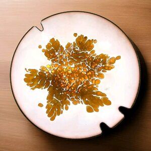 Vintage Kareka MCM Emamel On Copper Jewelry Trinket Dish Snowflake Pattern